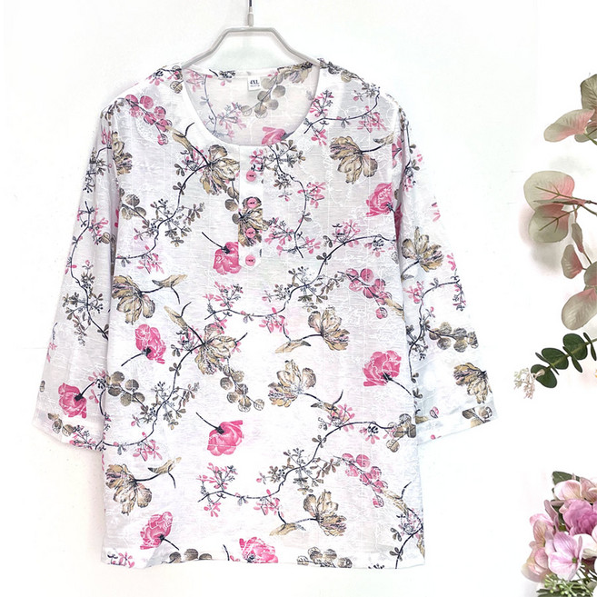 국민할매 할머니옷 엄마옷 여름 데일리 피오니 면 라운드 7부 티셔츠[CH-T14] 요양원옷