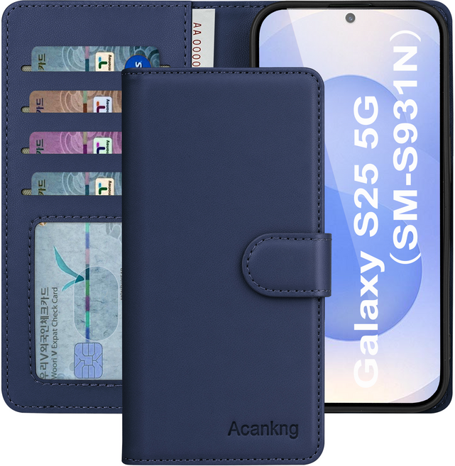 아칸크 삼성 갤럭시 S25 5G 클래식 베이직 지갑형 카드수납 프리미엄 가죽 다이어리 휴대폰 케이스 (SM-S931N) 적용