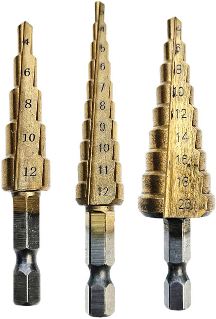 KJTM 스텝 드릴 3종 세트 / 육각 핸들 특수 합금강 임팩 드라이버 드릴비트, 1세트, 골드