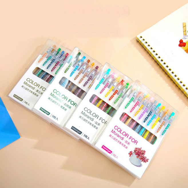 9컬러 볼펜세트 색깔볼펜 학용품 필기도구 세트 문구 사무용품 다꾸 꾸미기 중성 0.5mm, 마카롱