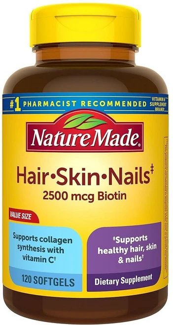 네이처메이드 헤어 스킨 네일 비오틴 2500mcg 소프트젤 120정, 1개 - 쿠팡