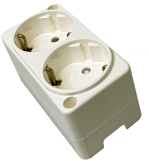 전기전자 이터칭 노출 2구 콘센트 (핀 타입) 국산 신형, 1개, 따뜻한 분위기_아이보리, 9.5cm