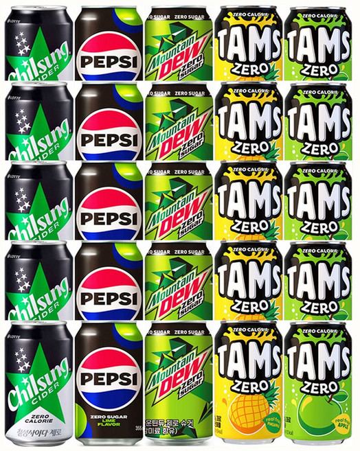 마셔몰 제로 탄산음료 세트 탐스사과 파인애플 칠성사이다 펩시콜라 마운틴듀 5가지맛 각4캔씩, 20개, 355ml