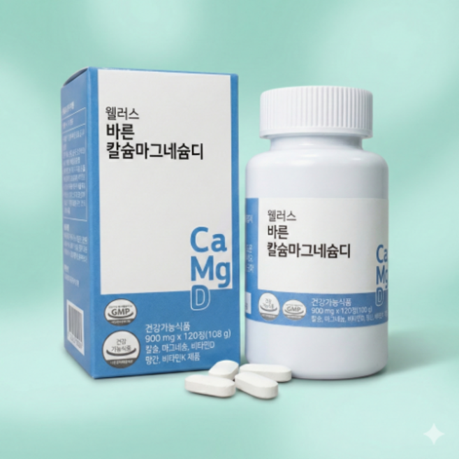 웰러스 바른 칼슘 마그네슘 비타민D 800mg x 120정 자연원료 효모유래 비타민D3 함유 관절영양제 건강기능식품, 6개