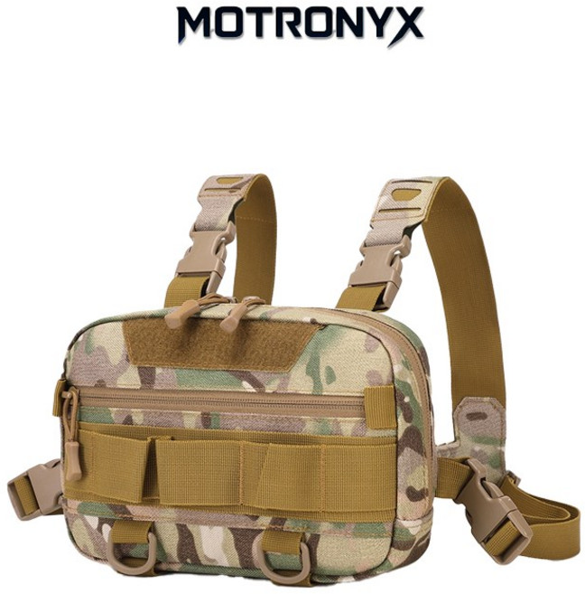 【MOTRONYX】戰術小胸包 迷彩 多功能胸前掛包 外送員必備 機能胸前掛包 戰術迷彩 多隔層收納 戰術小胸包 輕量, 沙色迷彩
