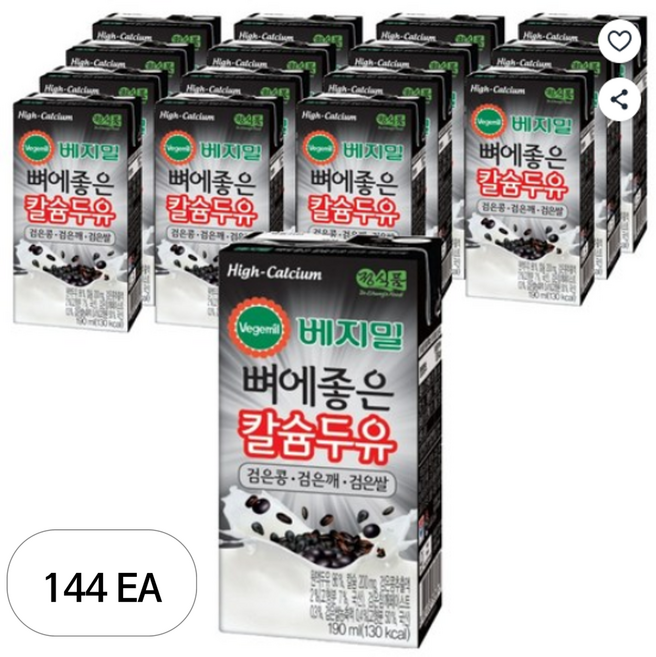 베지밀 뼈에좋은 칼슘두유 검은콩 깨 쌀, 190ml, 144개
