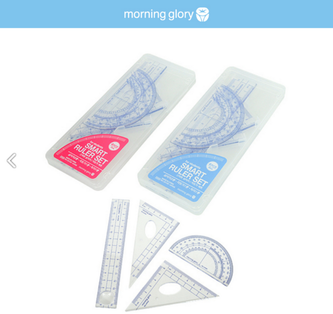 모닝글로리 초등 학생용 삼각자 각도기 직자 스마트 4종세트 학용품 준비물, 1개, 핑크