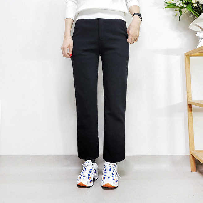 103st 여성 융기모 밴딩 세미 와이드 일자 팬츠 융털 겨울 슬랙스 화이트 검정 바지