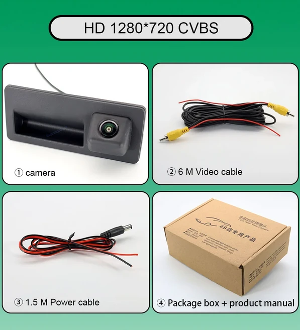 폭스바겐 투아렉 7P NF 캐디 사기타르 파사트 제타 GLI MK6 T-크로스 A4L S5 A6 4G AHD 1080P 트렁크 핸들, 03 CVBS 1280X720, 01 12V용