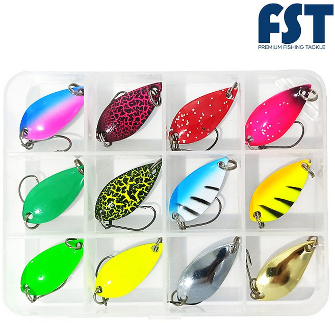 FST 마이크로 송어스푼 메탈 스피너베이트 12종set + 하드케이스, 1세트, 3.5g, B set