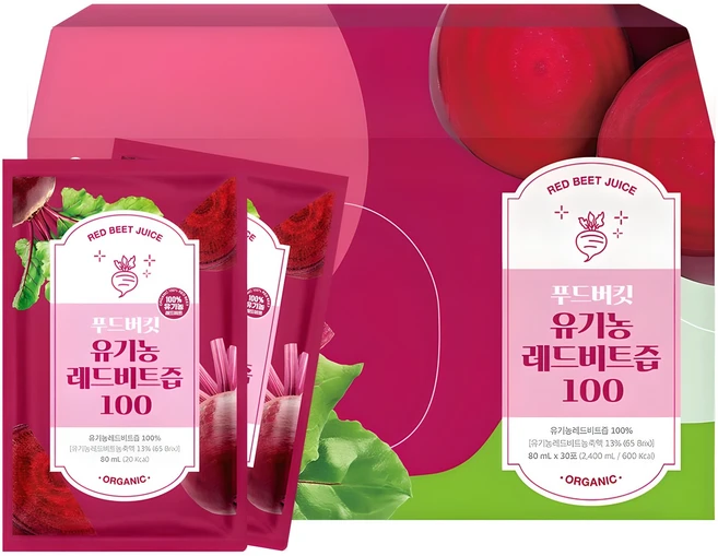 푸드버킷 유기농 레드비트즙 100, 80ml, 30개 - 쿠팡