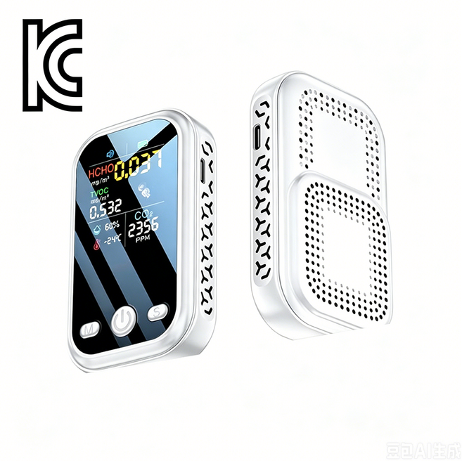 5-in-1공기질측정기 휴대용공기 질 모니터CO2+HCHO+TVOC 감지기포름알데히드 감지 이산화탄소경보기, 1개