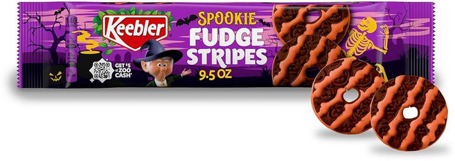 Keebler Spookie 퍼지 스트라이프 오렌지 스트라이프가 있는 초콜릿 바닐라 맛 쿠키 269.3g(9.5온스) 팩, Keebler Spookie 퍼지 스트라이프, 오렌지
