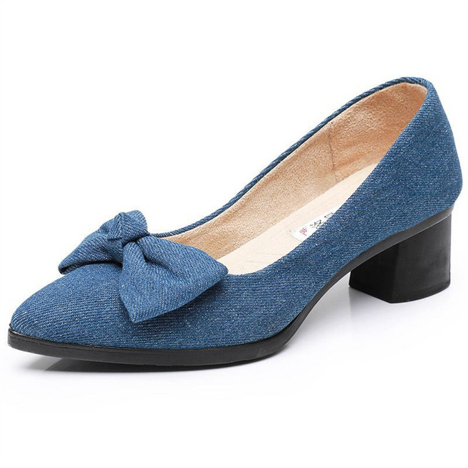 besteffie 고급 여성용 데님 플랫슈즈 큰리본 장식 봄여름가을 캐주얼 스타일 뾰족 앞코 데일리 통근 단화 K31