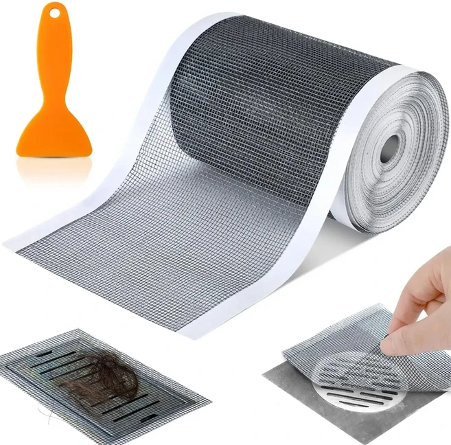 새로운 헤어 캐처 메쉬 테이프 - 일회용 샤워 배수구 네트 스티커 욕실 바닥 배수구 거름망 및 주방 싱크대, 01 1 roll, 02 5m-7cm