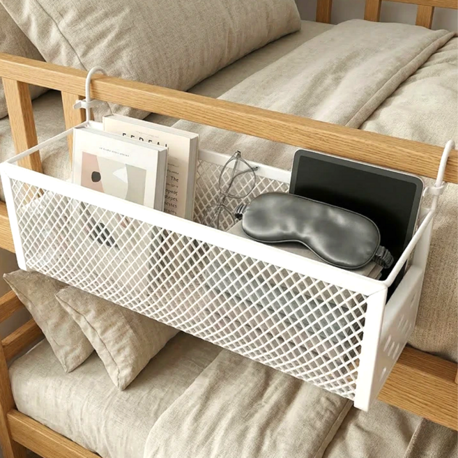 윤베라 침대 걸이형 선반 수납 바구니 정리함, 화이트, 1개