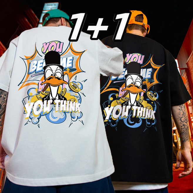 AURALA 2장세트 남자 오버핏 라운드 반팔티 남성 여름 빅사이즈 반팔 티셔츠