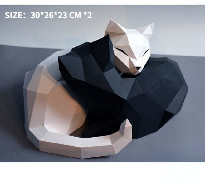 고양이 페이퍼크래프트 3D 종이 모형 접기 DIY 페이퍼토이 입체퍼즐, E + 일반타입, 1개