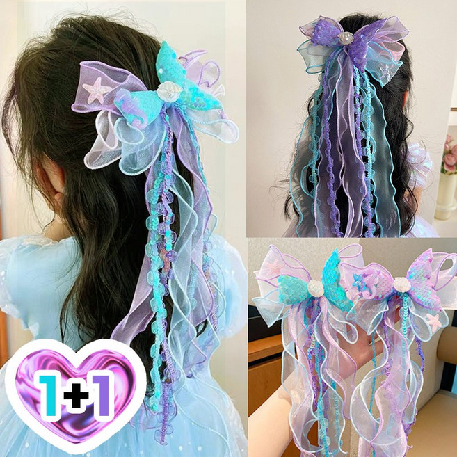 인어공주 머리핀2개 세트 너랑나랑 친구랑 엘사 머리핀 오로라 유니크 풍성한공주 여아 머리핀