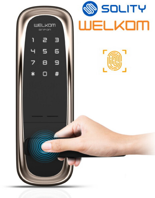[무료설치] 솔리티 웰콤 그립온 무타공 지문인식+번호키 블루투스(옵션) 즉시잠금기능 지문인증0.9초 지문100개까지등록 허수기능 내부강제잠금 현관문 디지털도어락 도어록, 웰콤 그립온(지문인식)