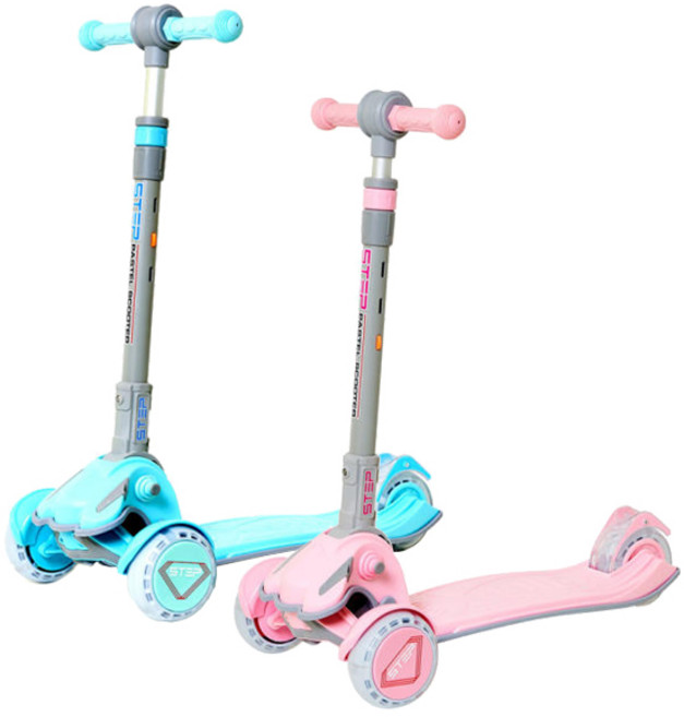 스텝 파스텔 스쿠터 LED 킥보드 어린이 씽씽이 블루, 파랑, 1개