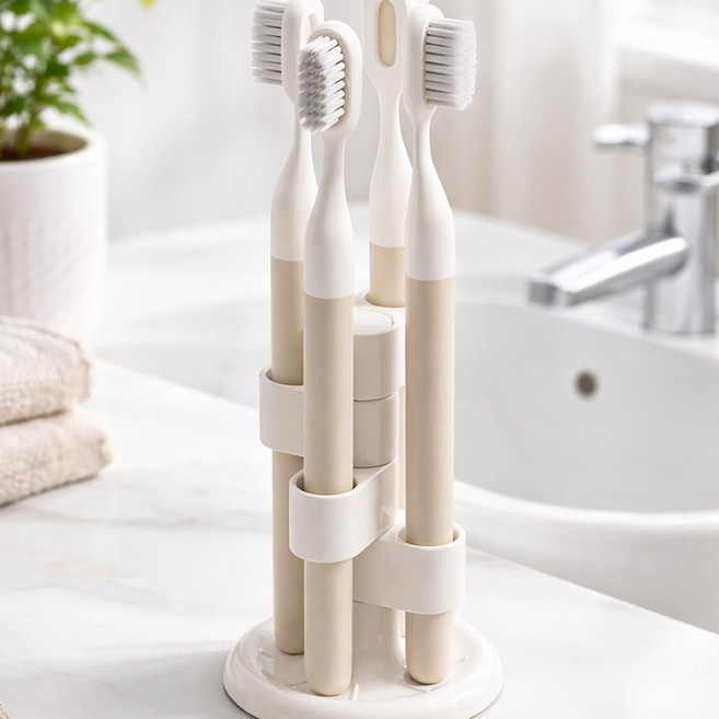 히즈엔 깔끔 분리 칫솔꽂이 칫솔 거치대 칫솔통 통풍 물고임방지, 화이트, 1개