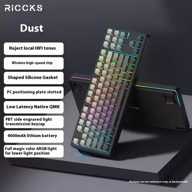 기계식 키보드Riccks RS8 기계식 키보드 무선 트라이 모드 지원 QMK/VIA 가스켓 구조 핫 플러그 ​​RGB 맞춤, [12]Taiji axis Black, 09 Taiji axis Black