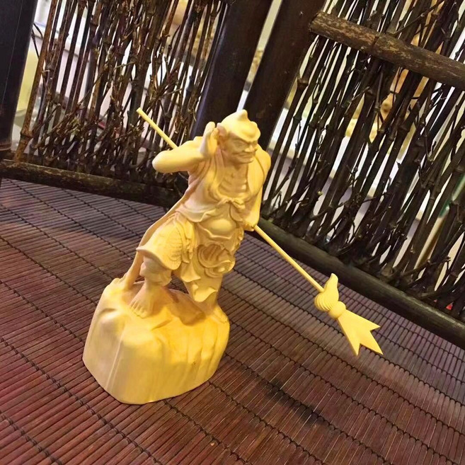 木雕千裏眼順風耳神像將軍媽祖左右護法實木擺件, 大葉黃楊順風耳高12cm