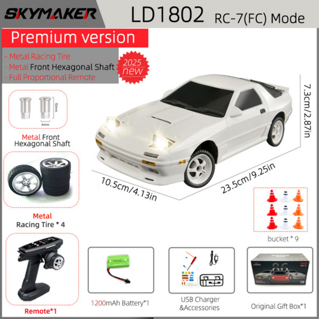 Skymaker AE86 모델 LD1801 RX-7 FC LD1802 118 RC 드리프트 카 118 2.4G 원격 제어 ESP 자이로 스코프 LED 미니 RC 레이싱 카 장난감, [03] LD1802-1B1200mah-MA
