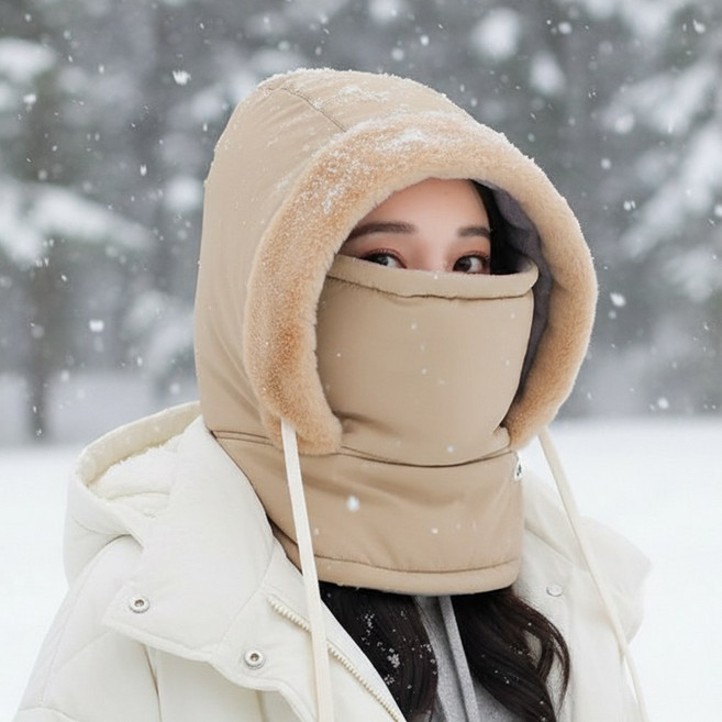 다나몰 바라클라바 넥워머 후드 겨울모자 방한, 브라운, 1개