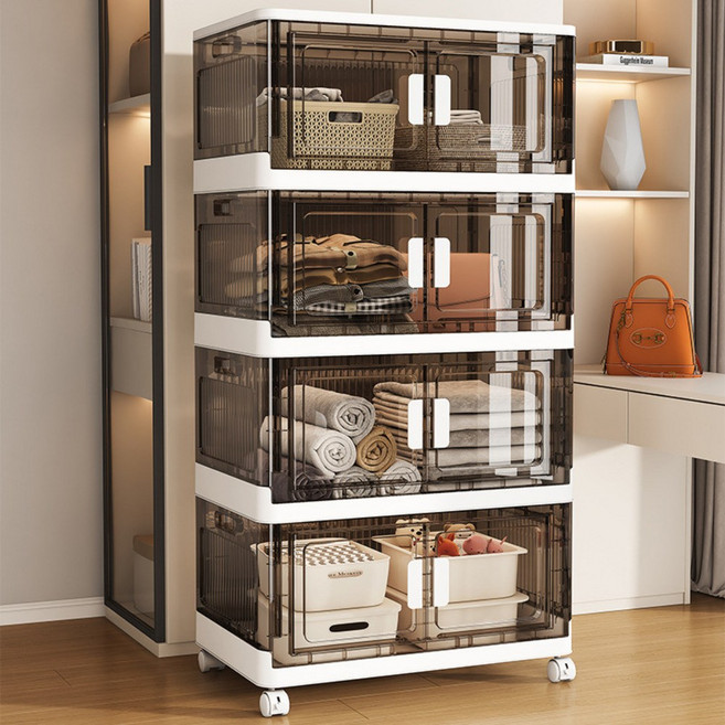 Life Rhythm 이동식 플라스틱 서랍장 리빙박스 다용도 수납장 3단 4단, 투명