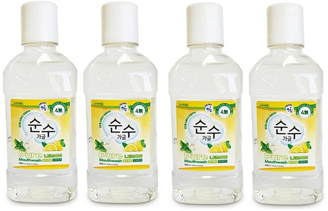 순수가글 레몬향 용기 무색소 무알콜 어린이 임산부, 300ml, 4개 - 쿠팡
