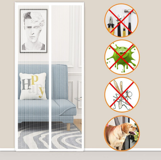 촘촘한 프리미엄 모기장 커튼，써머쿨 디자인 자석식 방충망 방문용 현관문 방문 커튼형모기장 자석식 방충망 고급 자석 방충망 해충 차단 모기장, 1개, 흰색A, 화이트