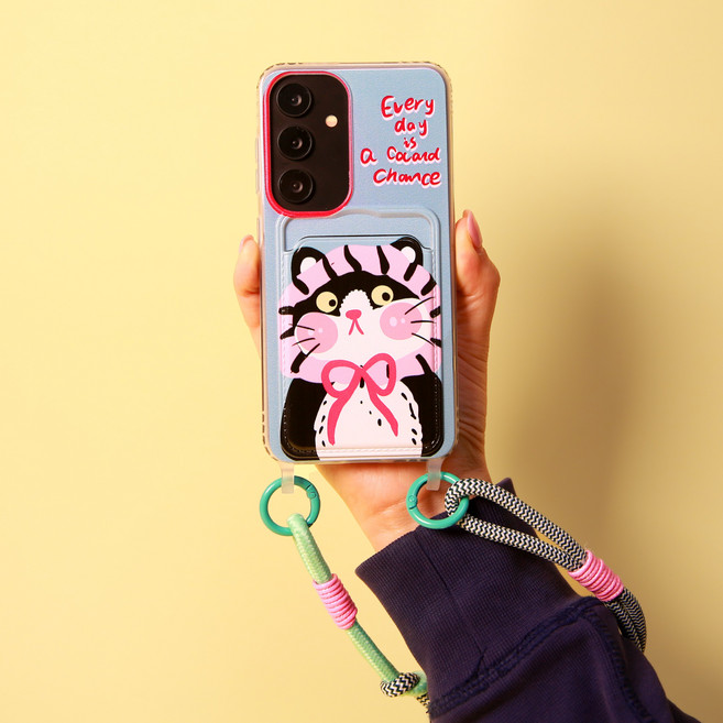 그린나무(GRNM) 블랭키 볼빨간 고양이 팔이 편한 볼드 스트랩 폰케이스