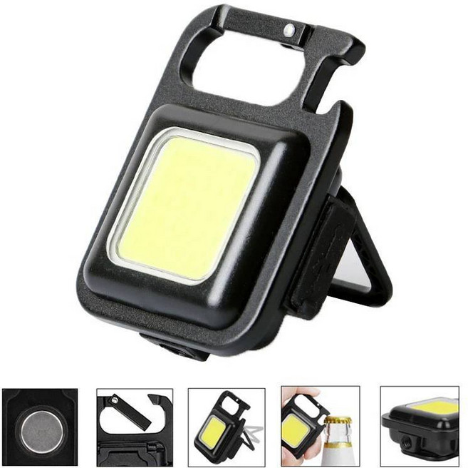 COB 充電鑰匙圈燈 迷你手電筒 露營燈 工作燈 開瓶器, 1個