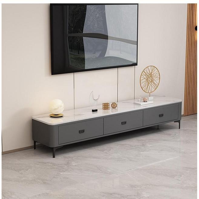 BYOU 모던 심플 스타일 확장형 거실장 수납 서랍형 TV다이 1600 1800, 눈산 화이트 + 회색 캐비닛