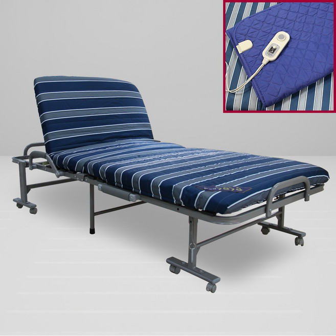 라꾸라꾸 접이식침대 럭셔리 라꾸라꾸침대(온열패드 포함) 슈퍼싱글 등받이각도조절 라꾸라꾸 1인용 라꾸라꾸침대 1인용 경비실침대, 단일제품 스트라이프(블루*그레이*화이트)