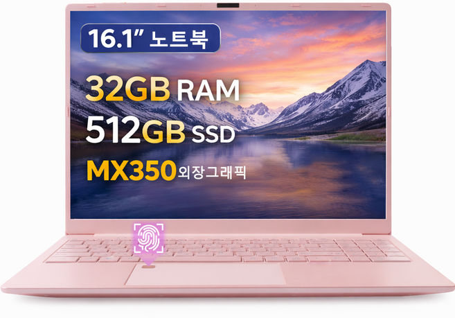 16.1인치 노트북 32GB RAM 512GB SSD MX350 2GB 독립그래픽 지문인식 사무용 업무용 가성비 노트북, 핑크, AMD A6-7310U, WIN10