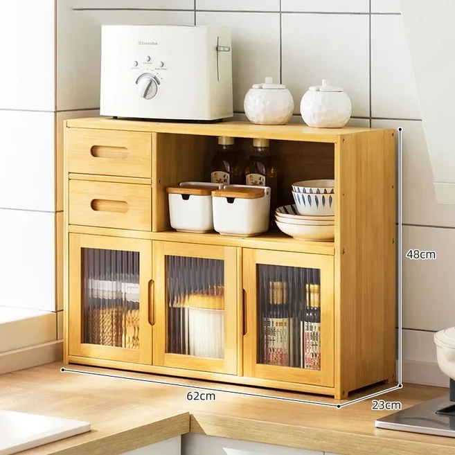 다용도 주방수납장 주방 접시 수납장 3단 선반장 식기선반, 원목색
