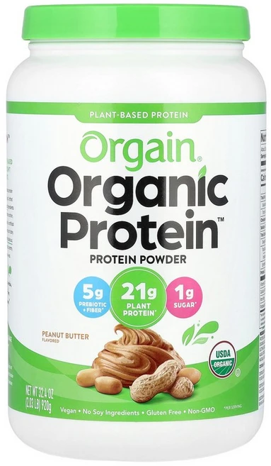 Orgain 유기농 단백질 분말 식물성 땅콩버터 920g(2.03lb) Orgain (올게인), 920g, 1개 - 쿠팡