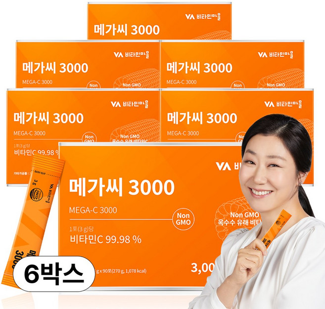 비타민마을 메가씨 3000 비타민C 분말 스틱, 270g, 6개