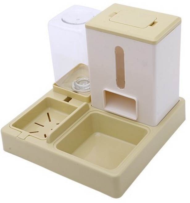 사각형 애완동물 자동 급수 급식 일체형 기계 | 강아지 고양이 자동급식기, 노란색, 1개, 2.5L