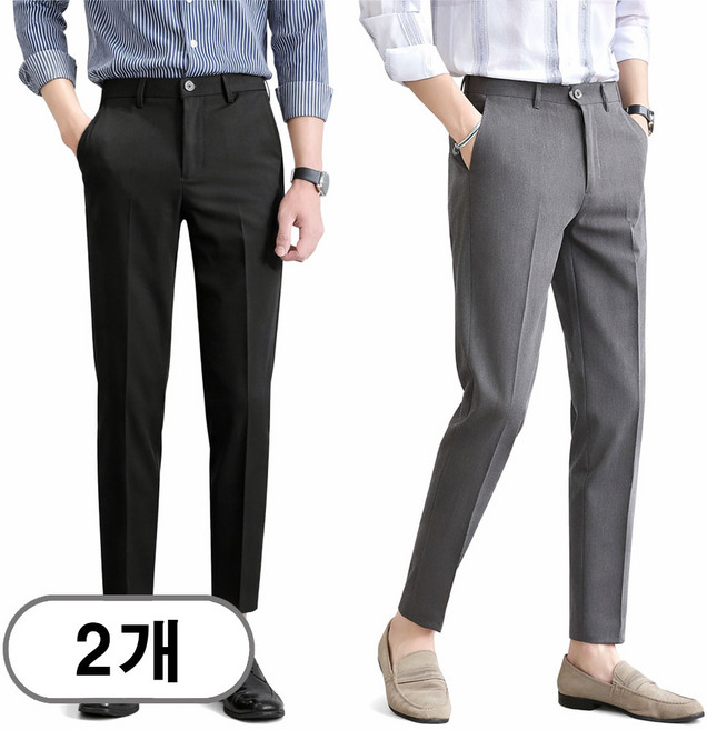 차쿠 남성 슬랙스 9부 바지 정장 바지 슬림핏 캐주얼 팬츠 1+1