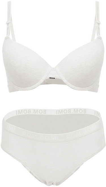 [애프터문] 순면 레터링 와이어 브라 팬티 속옷 세트 멜란지