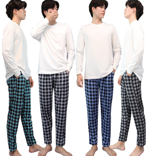 슬레진저 남성 피치 체크 잠옷 바지 파자마 홈웨어 빅사이즈 잠옷 하의