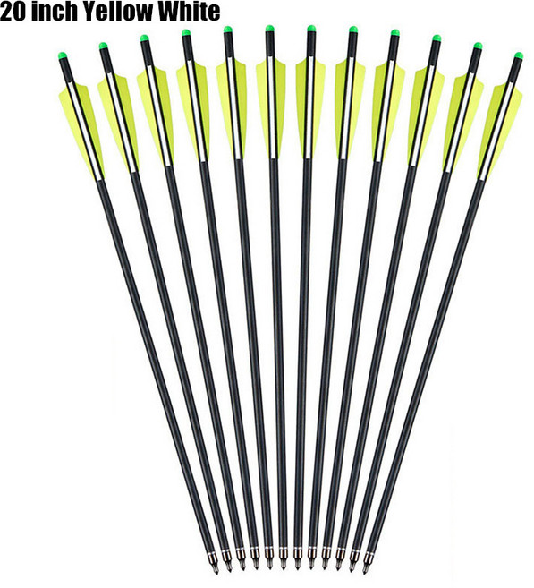 양궁 양궁 탄소 화살 석궁 볼트 반달 노크 탈착식 포인트 야외 사격 사격 7.5 20 22 인치, 05 20inch Yellow White, 1개