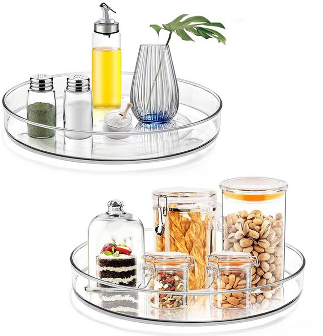 골든리빙 다용도 투명 회전 트레이 주방 양념통 영양제 수납 정리 회전 선반 2P, 2개