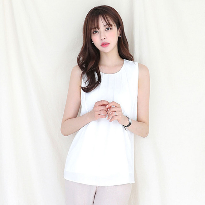 더웨이나인 여성 나시 블라우스 면접 이너 쉬폰 라운드 셔링 민소매