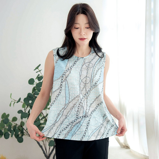 물론 여성 자카드인견 민소매 블라우스