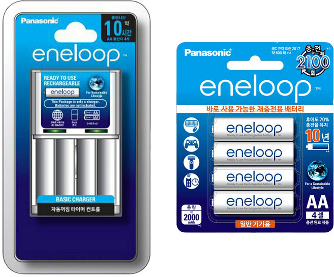 파나소닉 건전지 충전기 BQCC51K + 에네루프 충전지 AA 4p 세트, 1세트